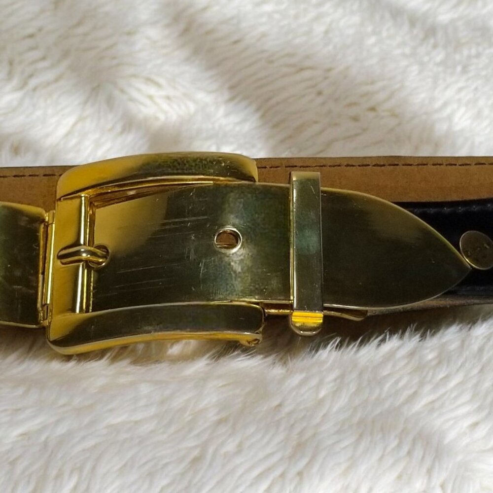 Rare Women’s Art Deco Belt Italian Retro Patent Leather in Blue w/a Gold Buckle - Picture 12 of 13